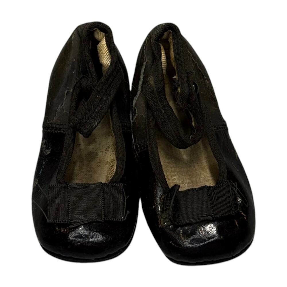Antique Kreider Black Leather Baby Mary Jane Shoes Vintage - Picture 1 of 9